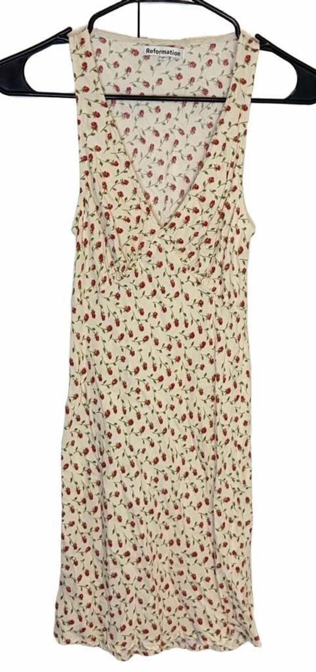 Reformation Floral Midi Dress XS Cream Red Roses V-Neck Cottagecore Romantic